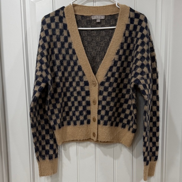 J. Crew Sweaters - NWOT J. Crew Navy and Tan Checkered Cardigan